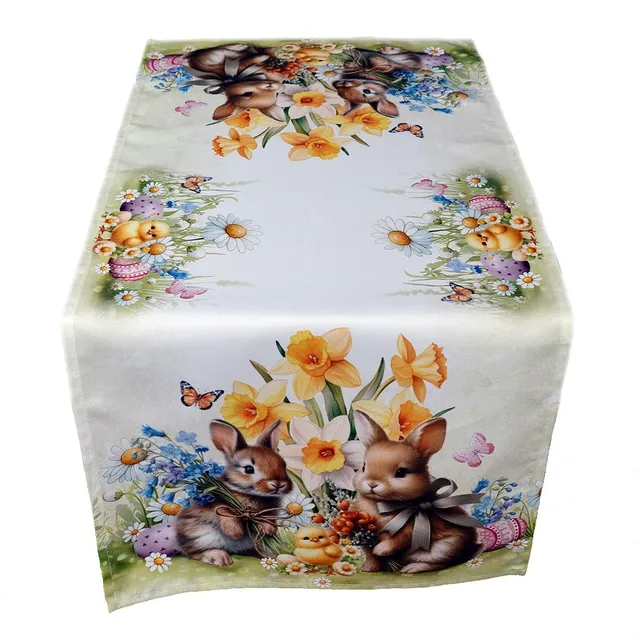 TEXPOT Tischläufer lapins Pâques nappe 140x40 cm blanc