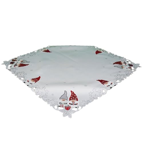 Texpot Tischdecken nappe 85x85 cm blanc Noël lutin brodé
