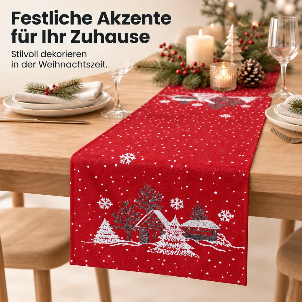 TEXPOT Tischläufer nappe Noël 85x85 grise broderie hiver
