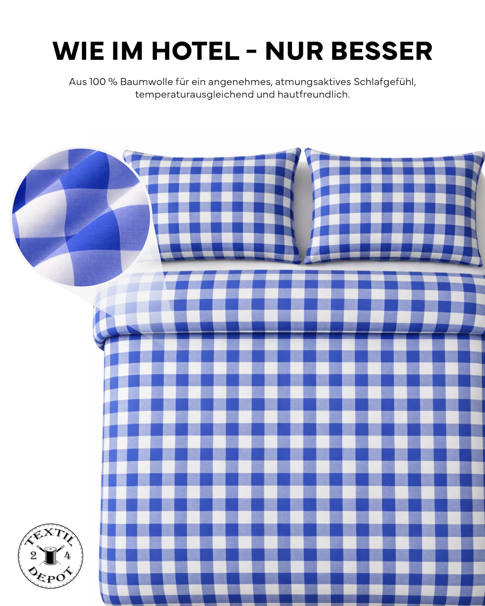 TEXPOT Bettwäsche parure lit 135x200 carreaux bleus coton