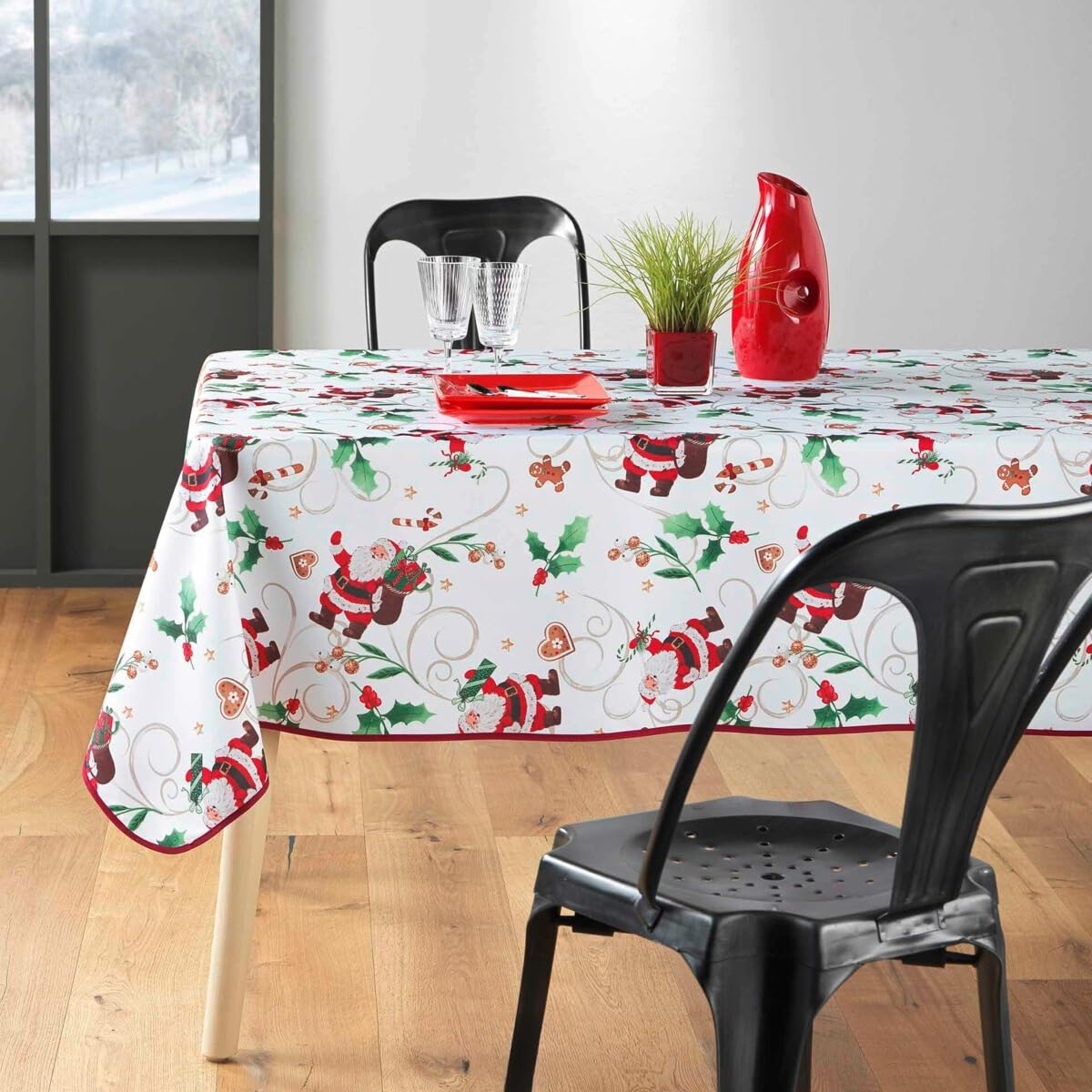 Promo Linge Nappe de Noël 150x240 Père Noël Blanc