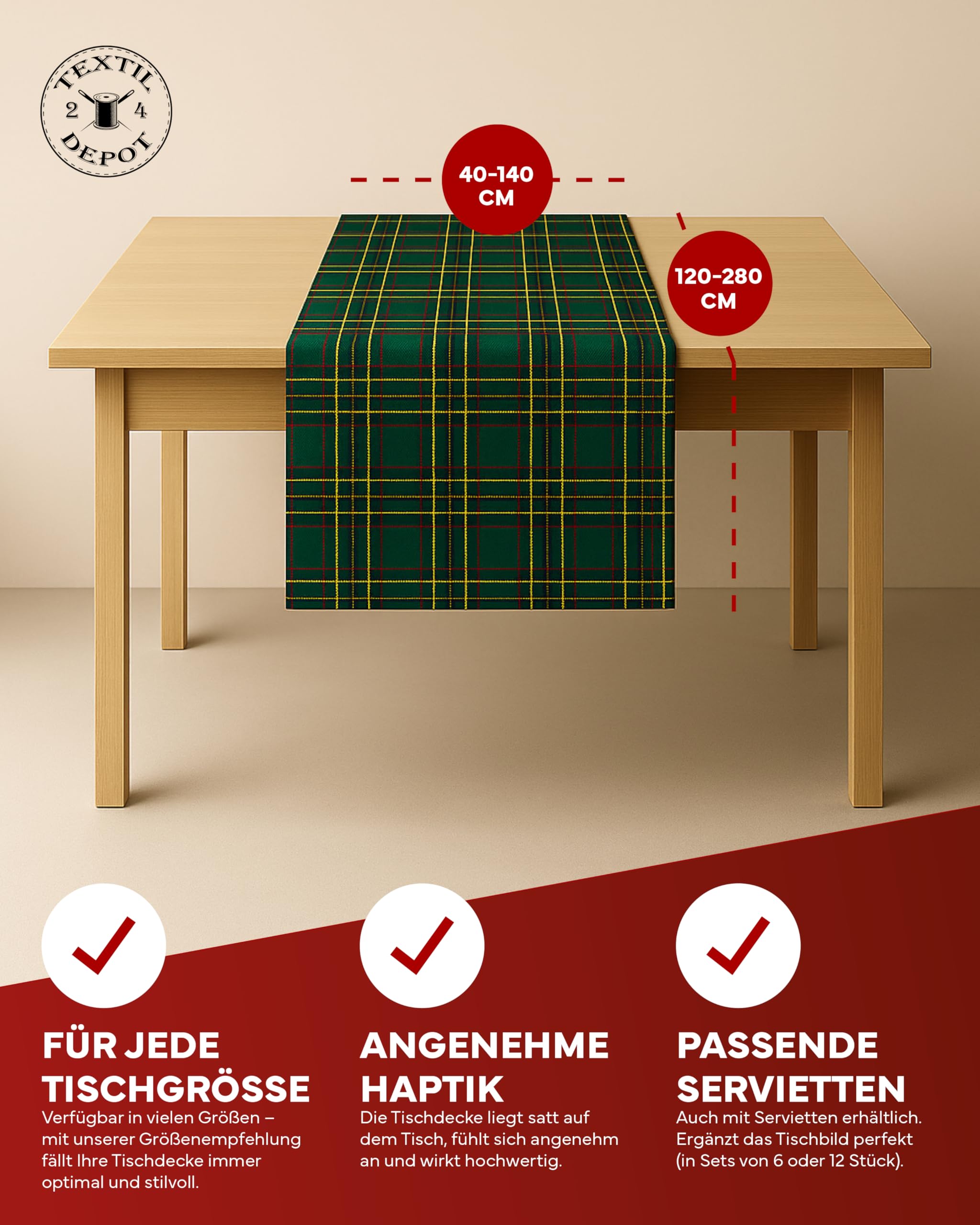 Texpot Tischläufer chemin de table 40x120 vert tartan polyester