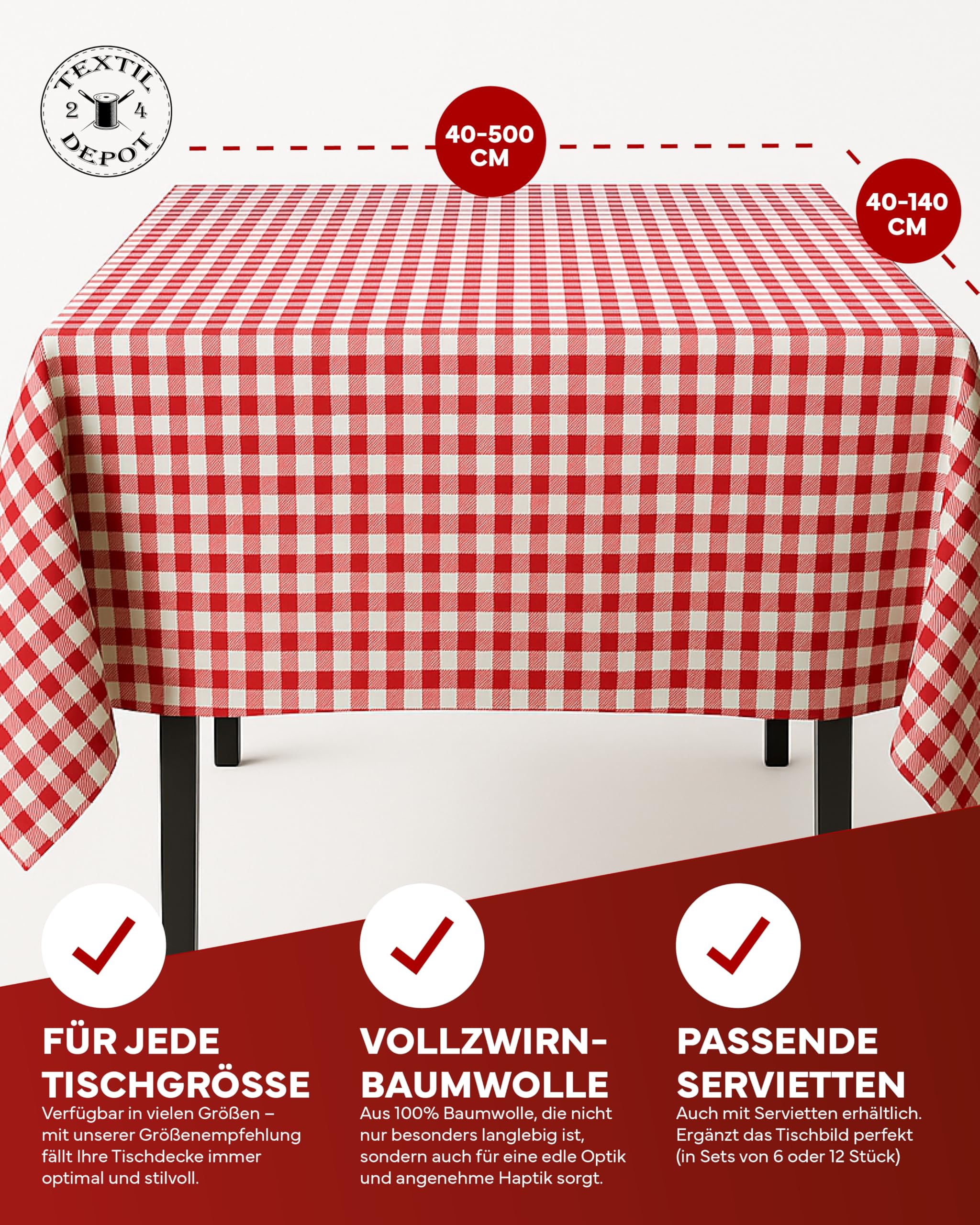 Texpot Tischdecken nappe carreaux rouge 130x170 cm
