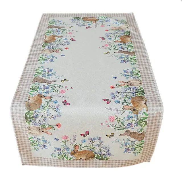 Texpot Tischläufer chemin lapins fleurs 90x40 polyester