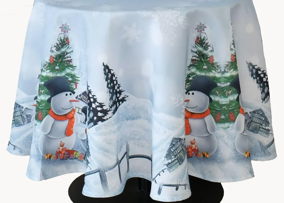Texpot Tischdecken Nappe Noël 150x150 Ronde Bonhomme Neige