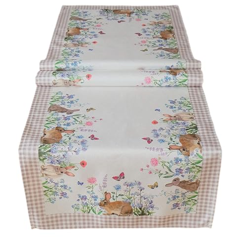 Texpot Tischläufer chemin lapins fleurs 90x40 polyester