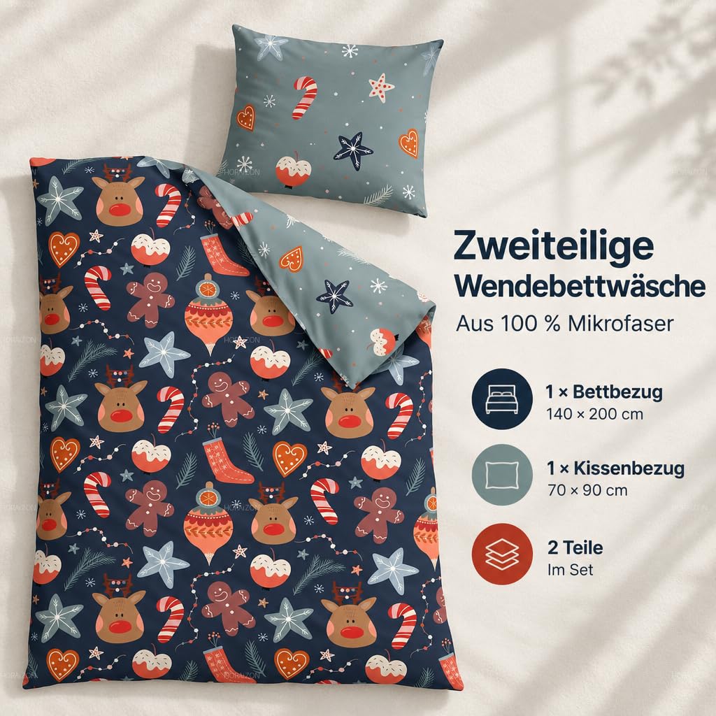 TEXPOT Bettwäsche housse de couette 140x200 microfibre Noël