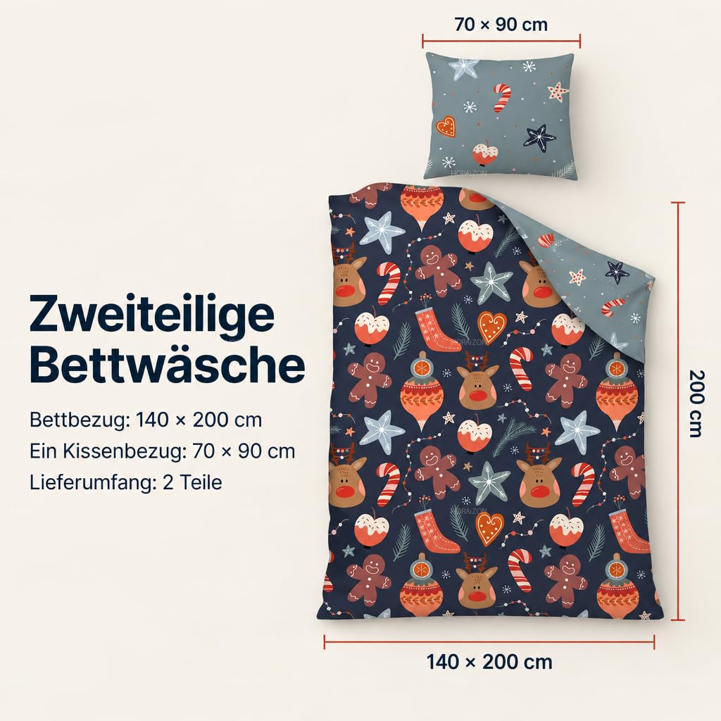TEXPOT Bettwäsche housse de couette 140x200 microfibre Noël