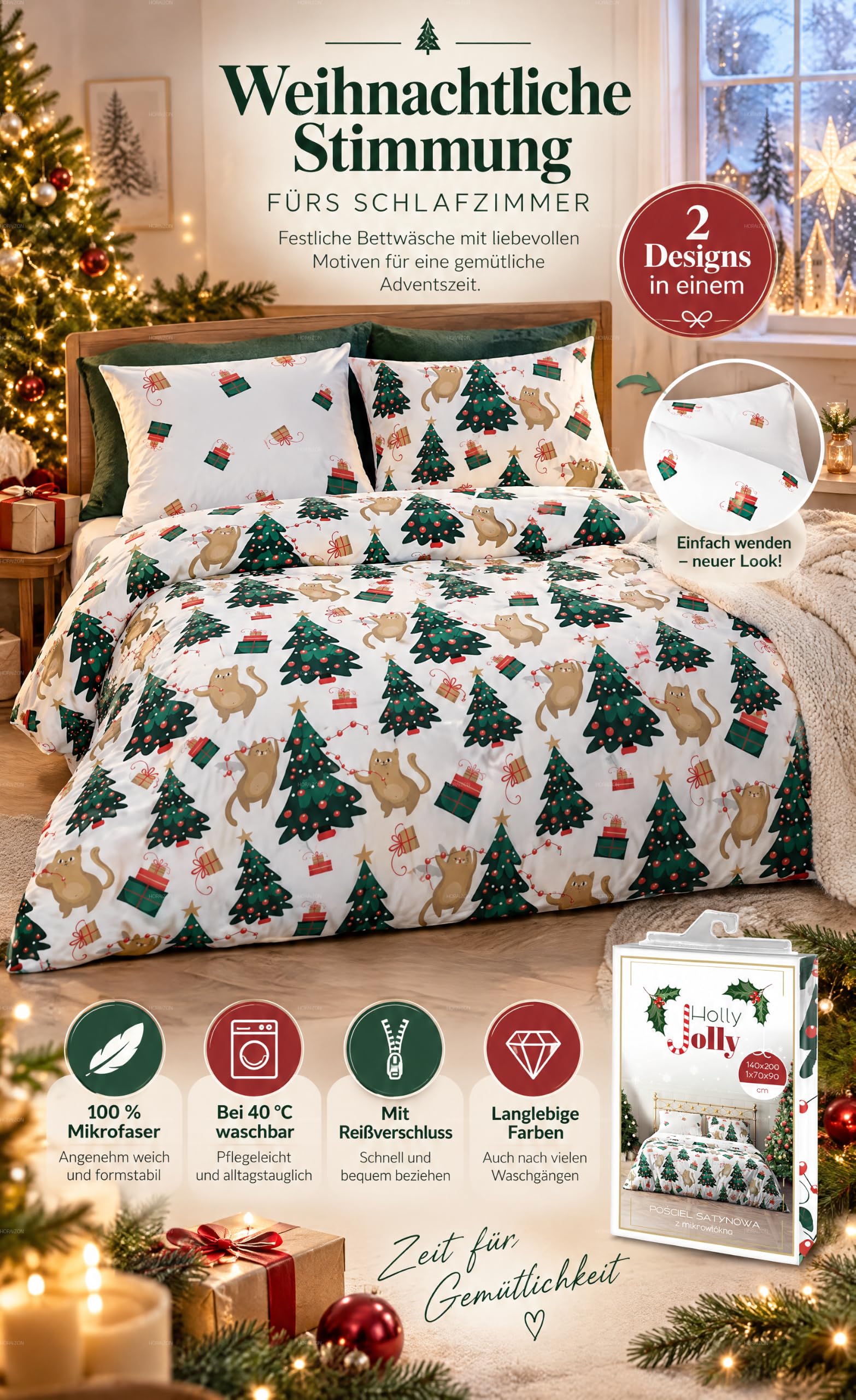 TEXPOT Bettwäsche housse de couette 140x200 microfibre Noël