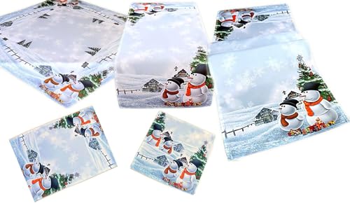 Texpot Tischdecken Nappe Noël 150x150 Ronde Bonhomme Neige
