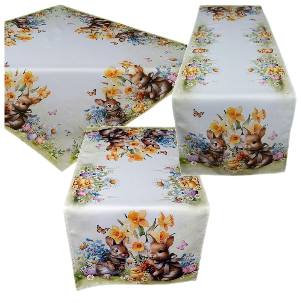TEXPOT Tischläufer lapins Pâques nappe 140x40 cm blanc