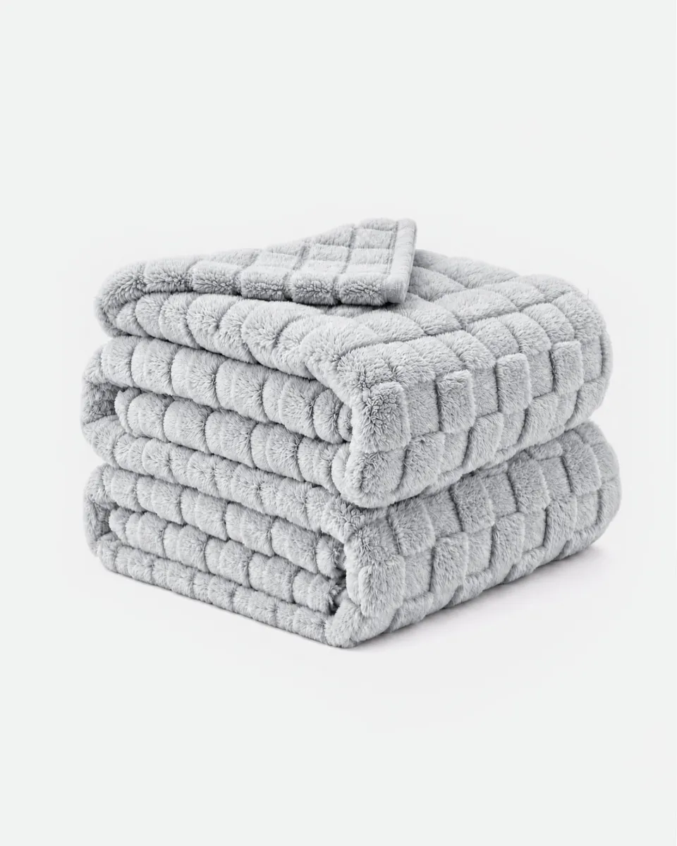 Utopia Bedding Checkered Plush Blanket plaid gris Queen