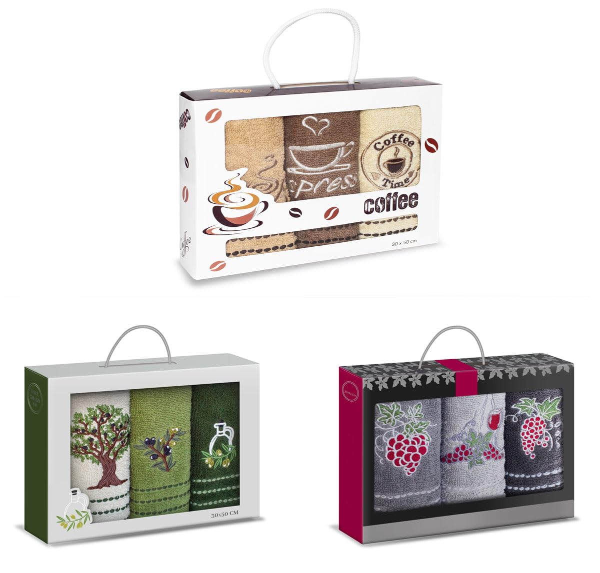 TEXPOT Badezimmer lot 3 serviettes 30x50 cm café coton