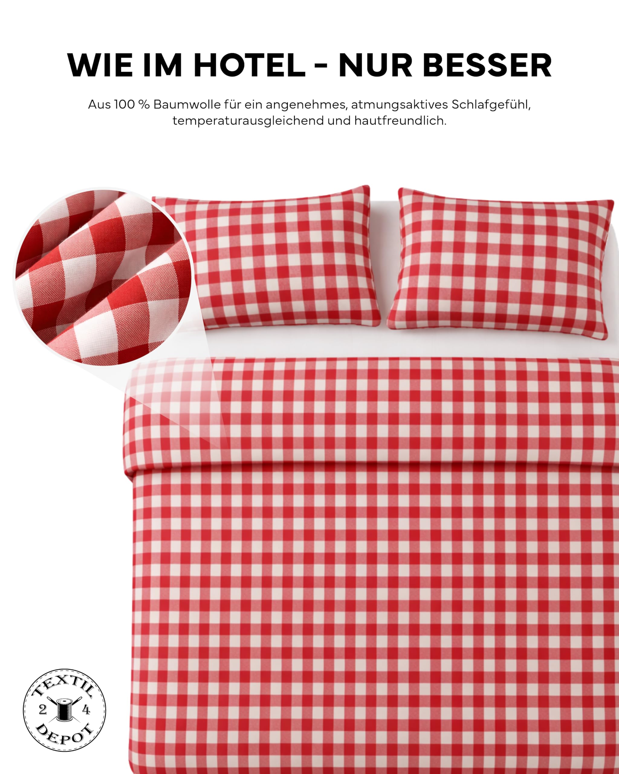 TEXPOT Bettwäsche parure lit carreaux rouge 155x220+80x80