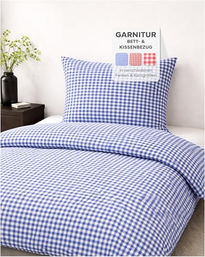 TEXPOT Bettwäsche parure 155x220 bleu carreaux coton