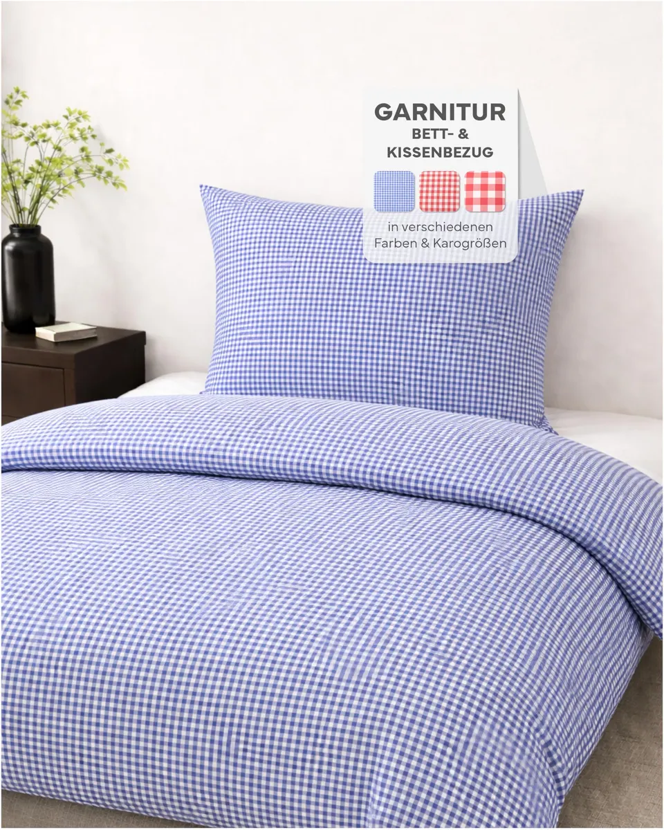Texpot Bettwäsche parure carreaux bleus 135x200 coton