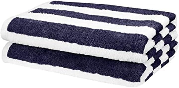 Promo Linge Serviette de Plage 100x180 Marinière Bleu Coton