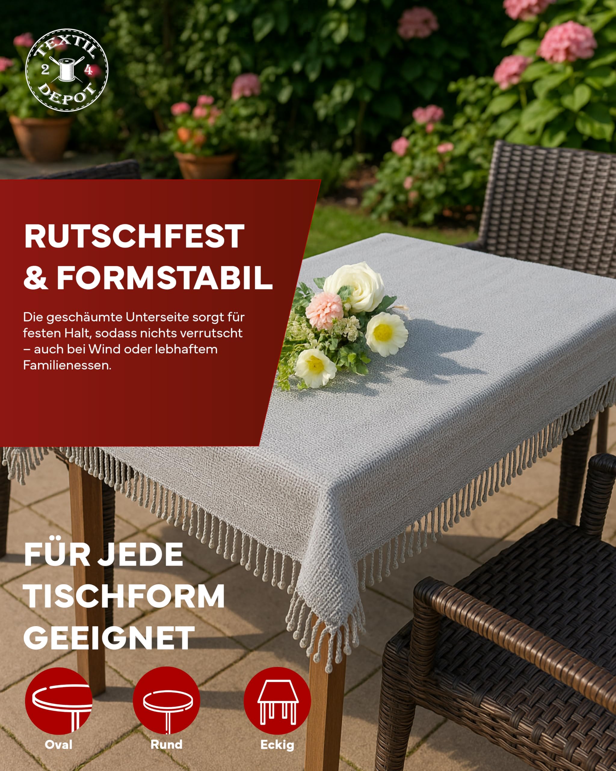 TEXPOT Gartentischdecken nappe jardin gris clair 130x160cm PVC