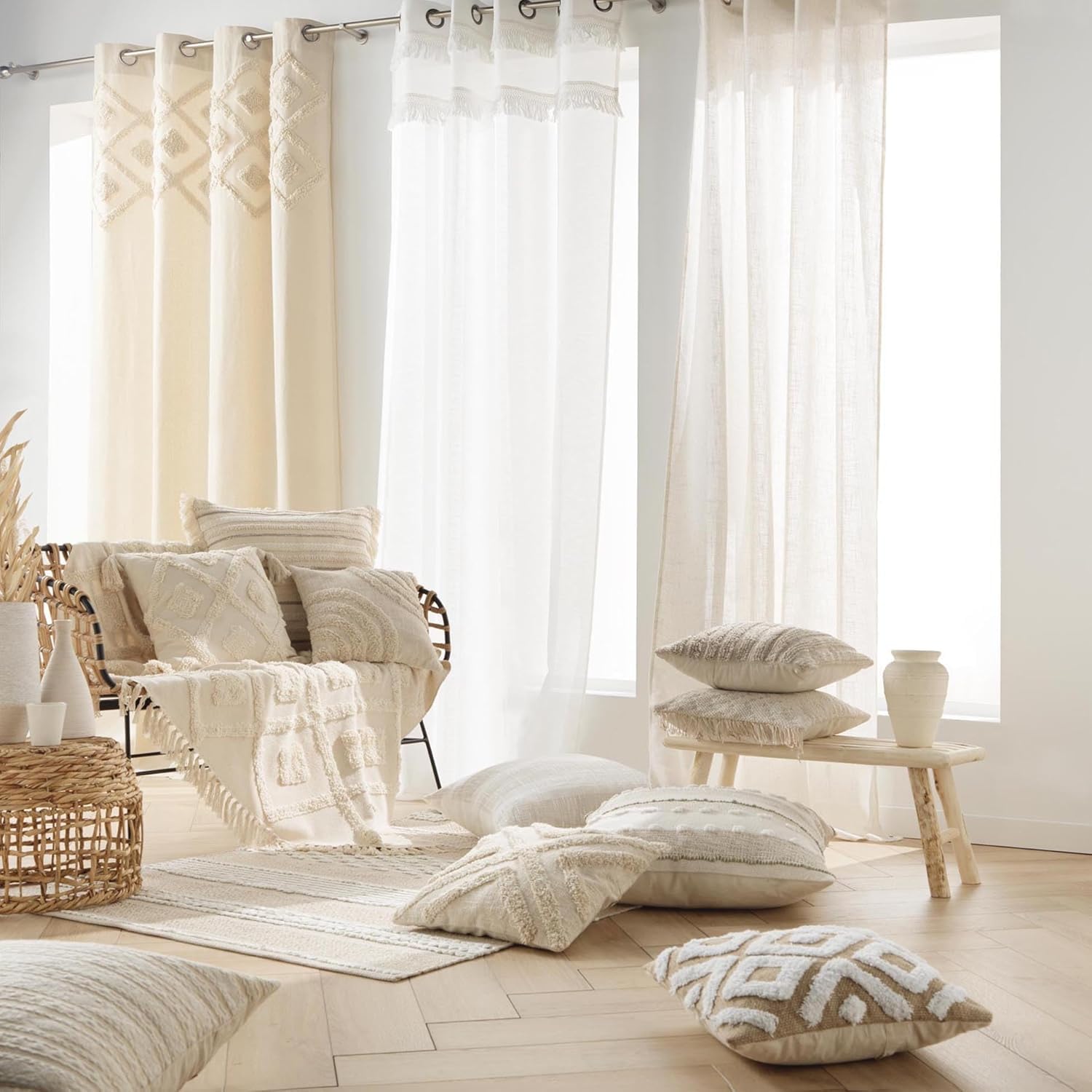 Promo Linge Ikat housse coussin 40x40 franges métallisées