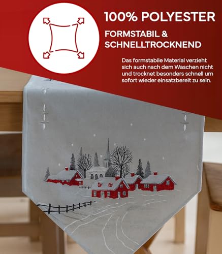 Texpot Tischdecken nappe 85x85 cm village Noël brodée