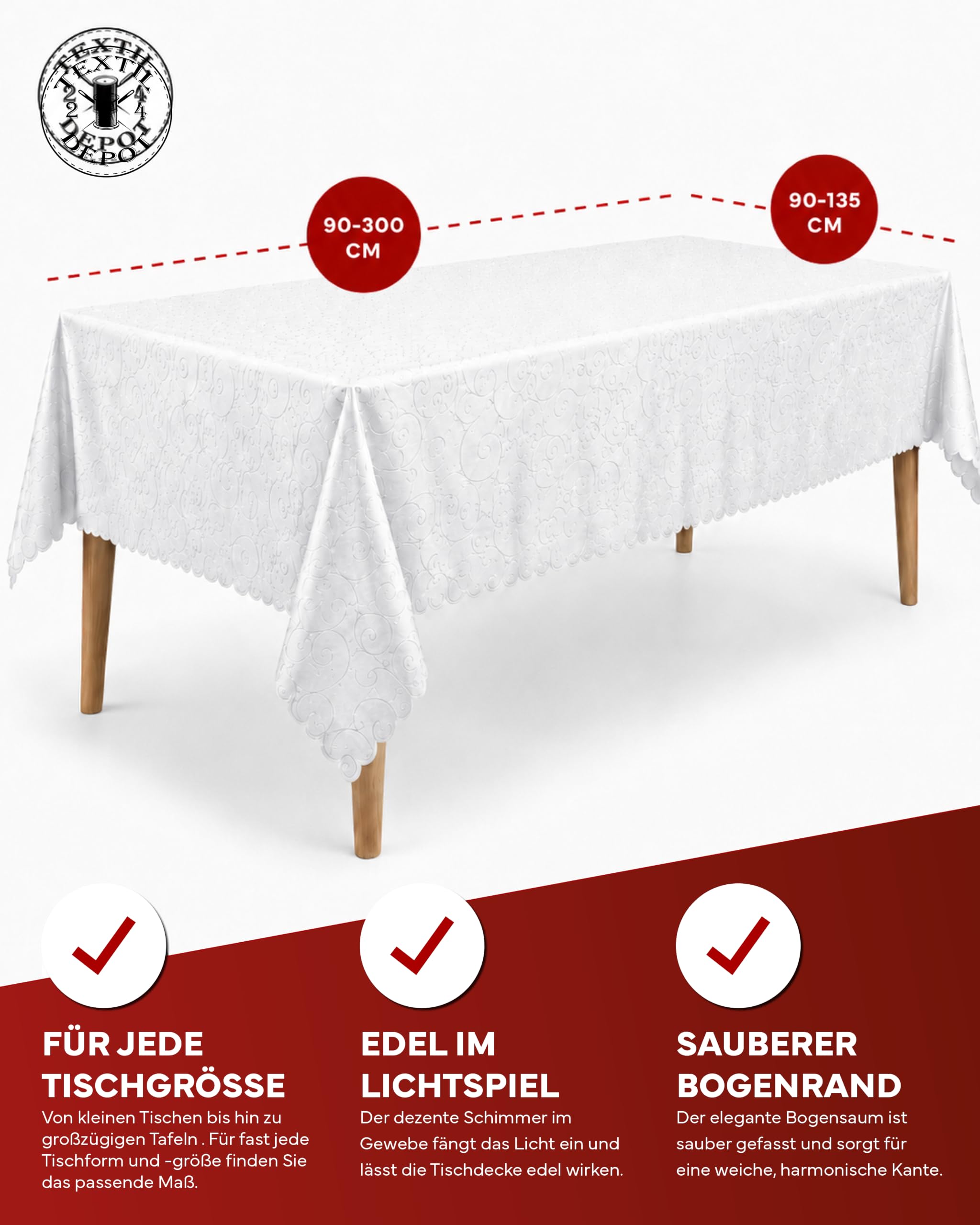 TEXPOT Tischdecken Ornament nappe ronde blanche 160 cm