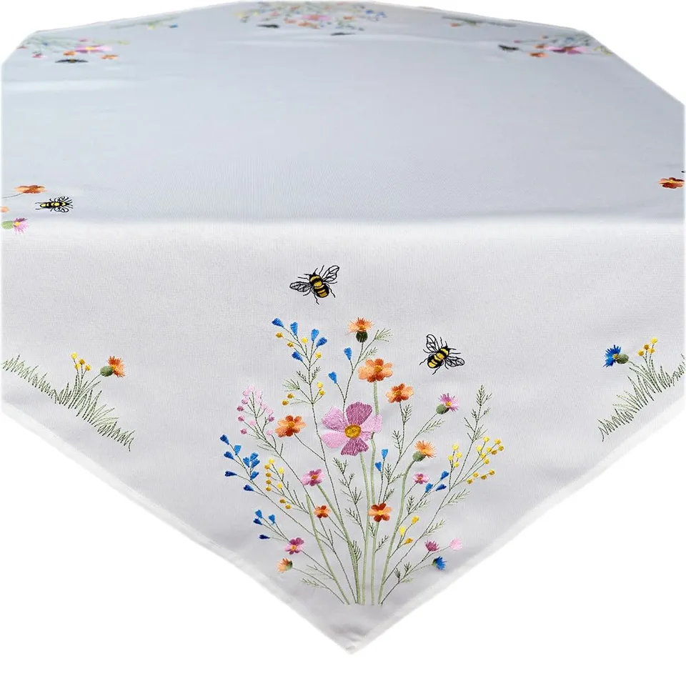 Texpot Tischdecken nappe 110x110 fleurs abeilles polyester