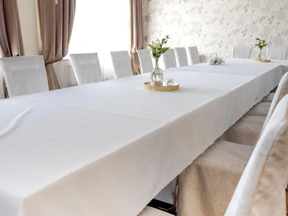 Texpot Tischdecken nappe coton blanc damassé 210x800 cm