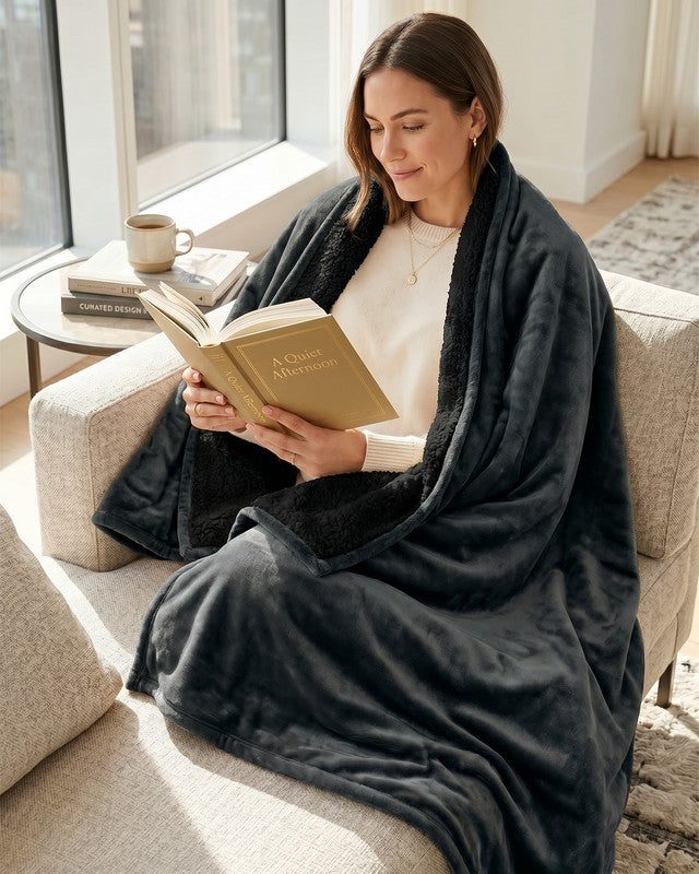 Utopia Bedding Sherpa Reversible Blanket plaid gris Queen