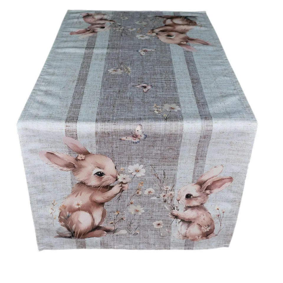 TEXPOT Tischläufer chemin de table 40x90 lapins et fleurs