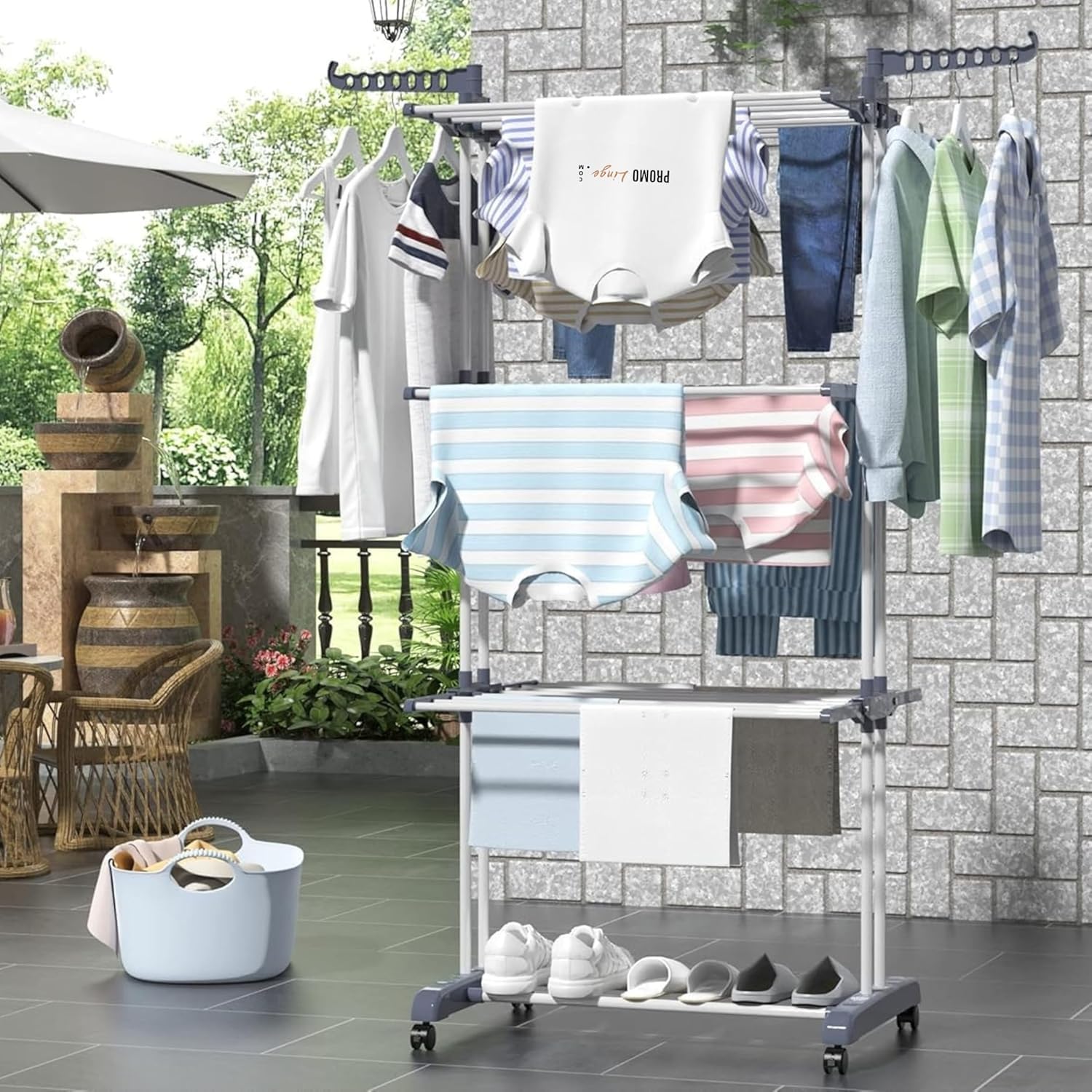 PROMO LINGE Paniers à linge étendoir 3 niveaux gris 170x64x126cm