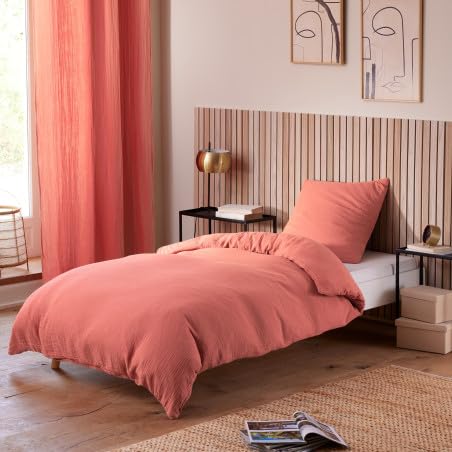 Promo Linge parure lit gaze coton 140x200 cm blanc