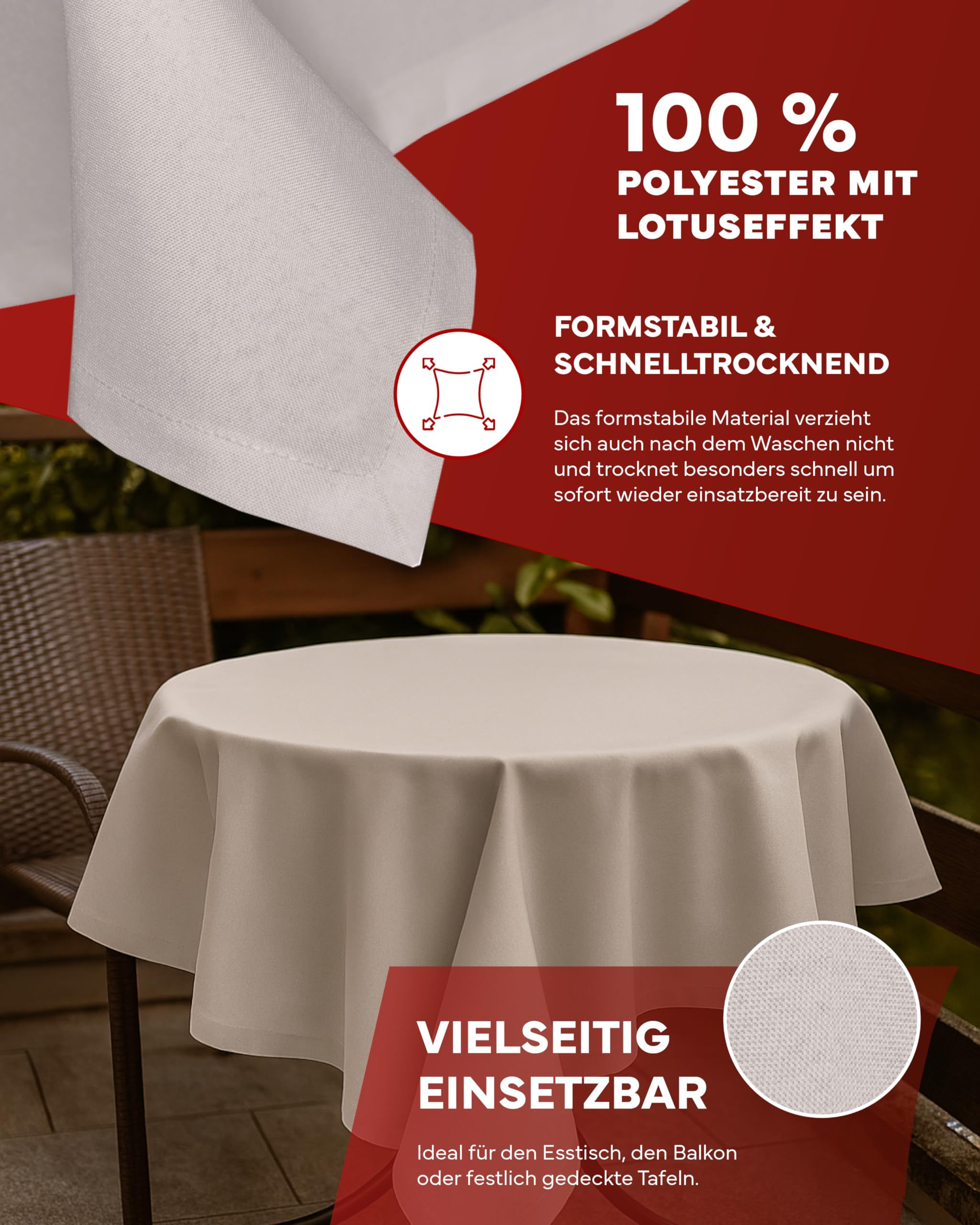 TEXPOT Gartentischdecken Nappe jardin ronde 140 cm gris clair aspect lin