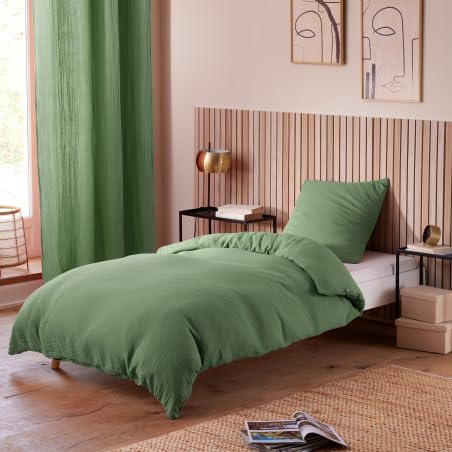 Promo Linge parure lit gaze coton 140x200 cm blanc
