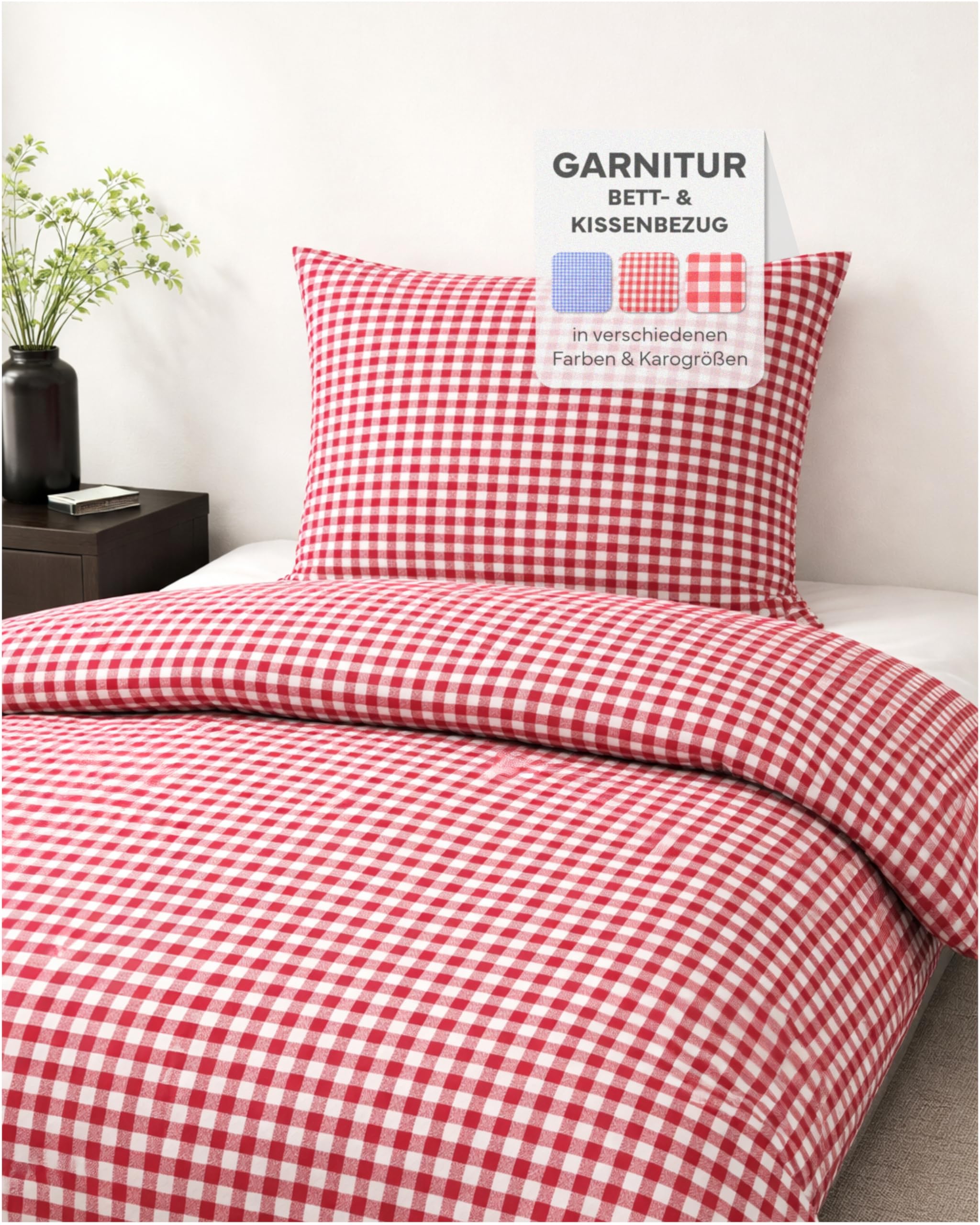 TEXPOT Bettwäsche taie d'oreiller carreaux rouge 80x80