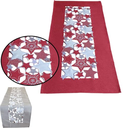 Texpot Tischläufer chemin de table 40x140 rouge étoiles Noël