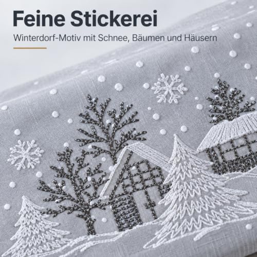Texpot Tischläufer chemin de table Noël 85x40 cm gris village hiver