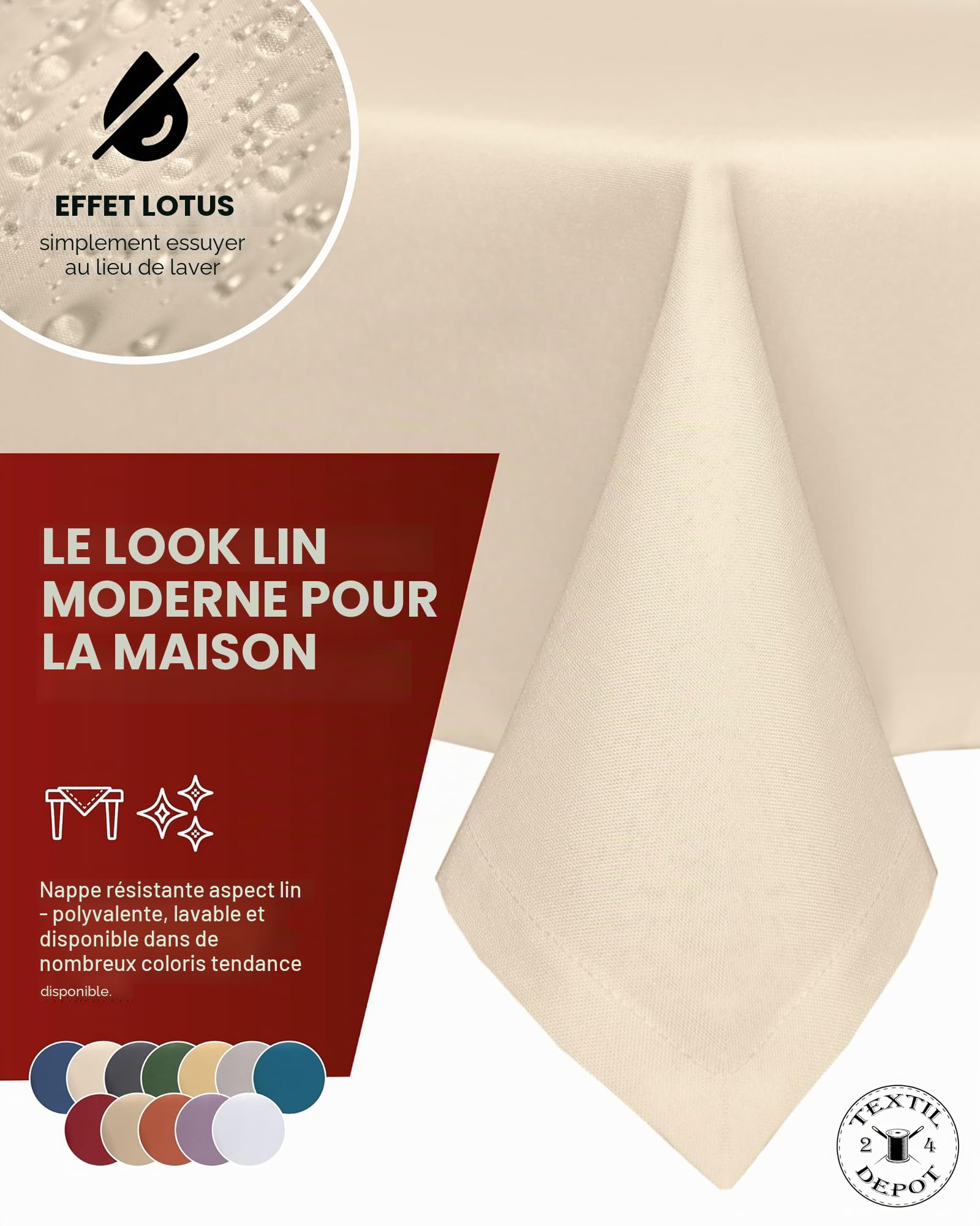 Texpot Gartentischdecken nappe écrue 90x90 cm polyester