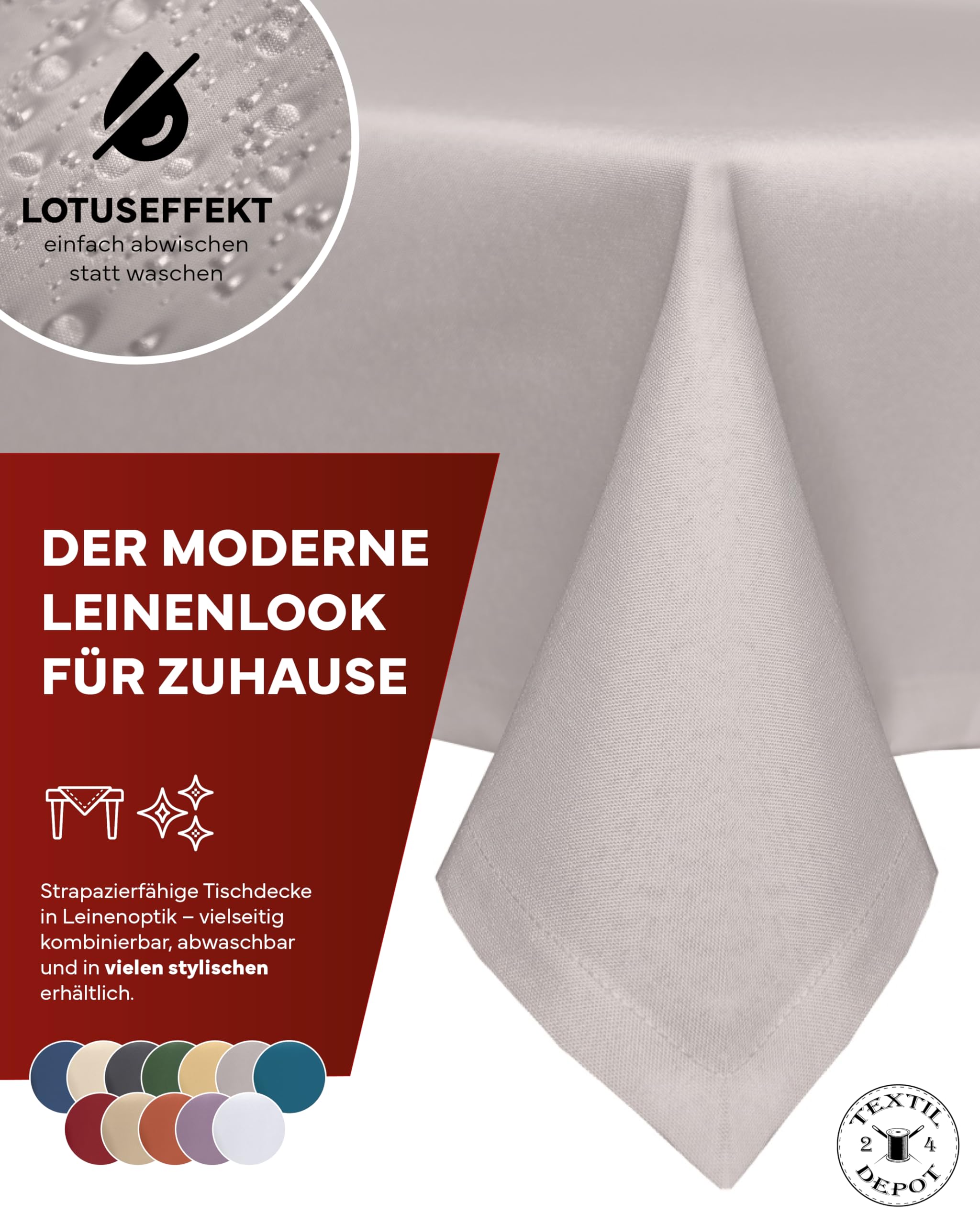 TEXPOT Gartentischdecken Nappe jardin ronde 140 cm gris clair aspect lin
