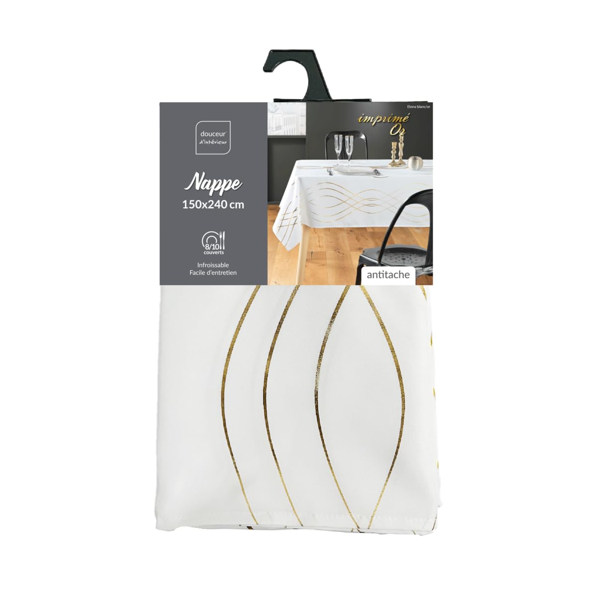 Promo Linge Nappes de Fêtes 150x240 nappe polyester blanc or