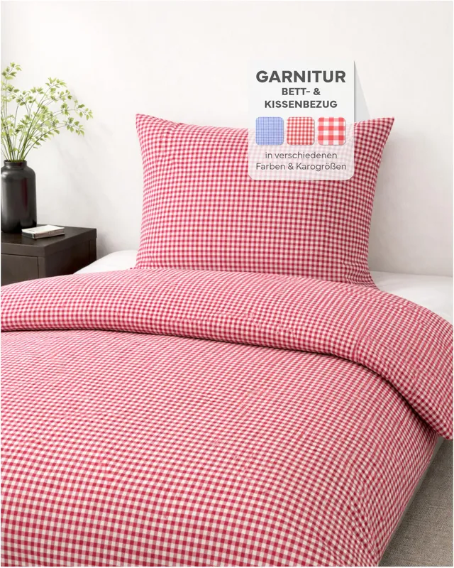 Texpot Bettwäsche Parure lit 135x200 carreaux rouge coton