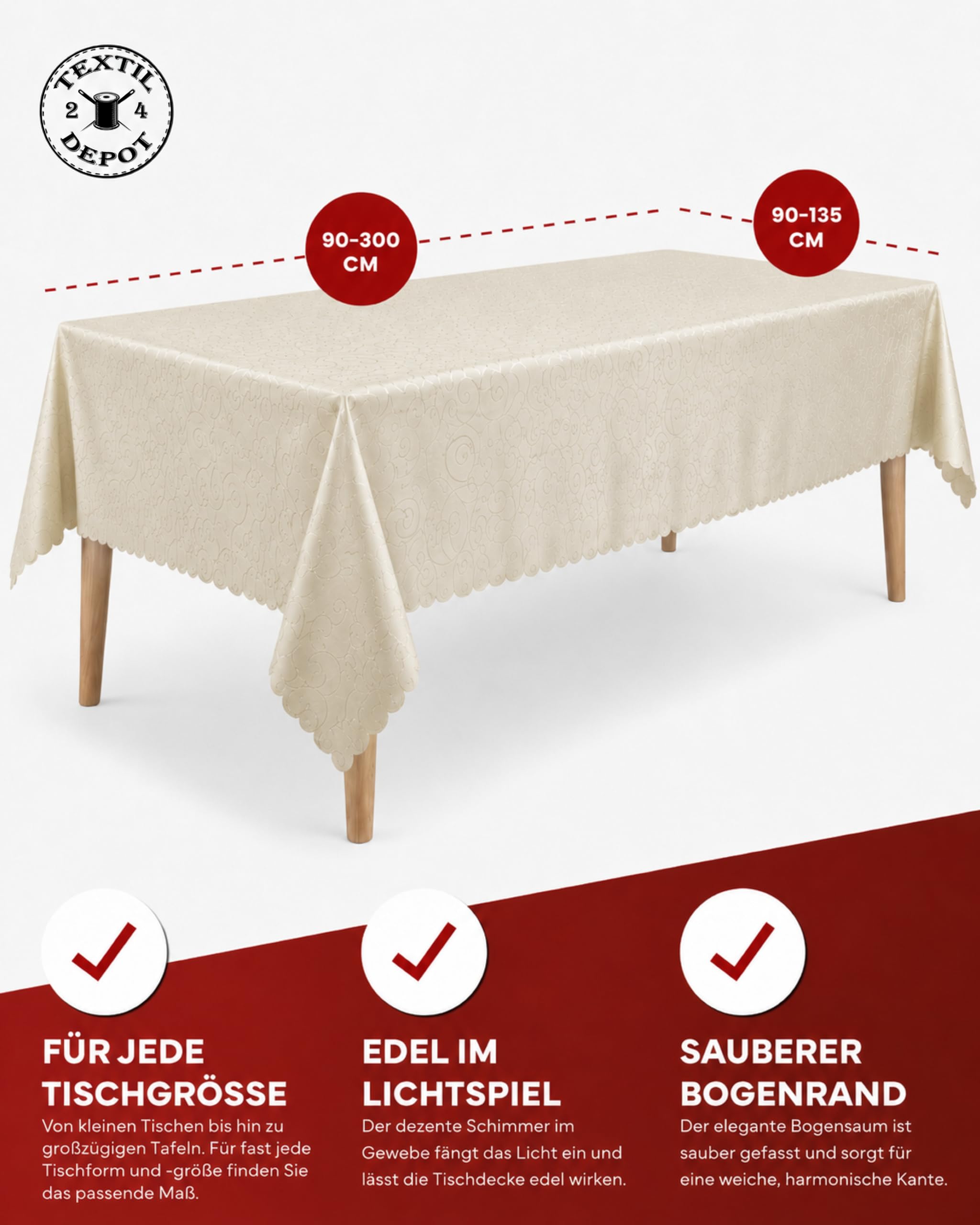TEXPOT Ornament nappe ronde champagne 160 cm infroissable