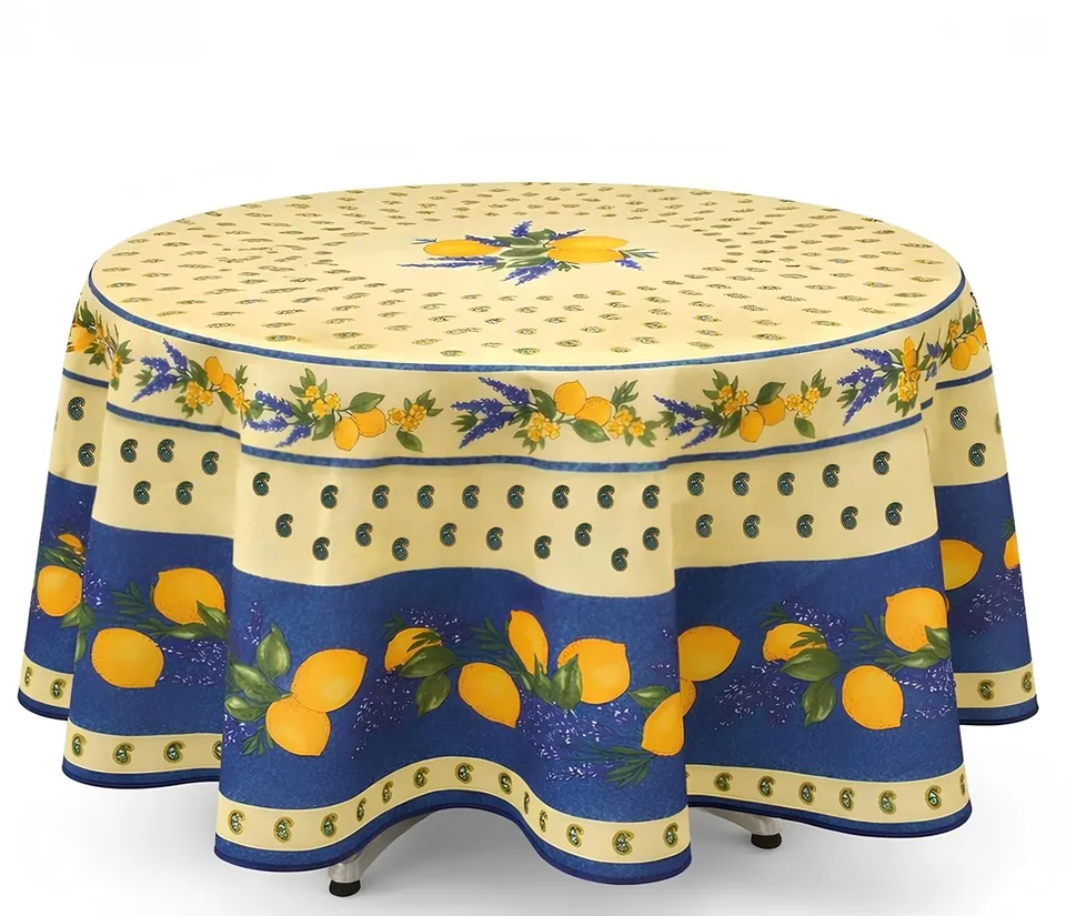 PROMO LINGE nappe provençale ronde citron bleu 180cm
