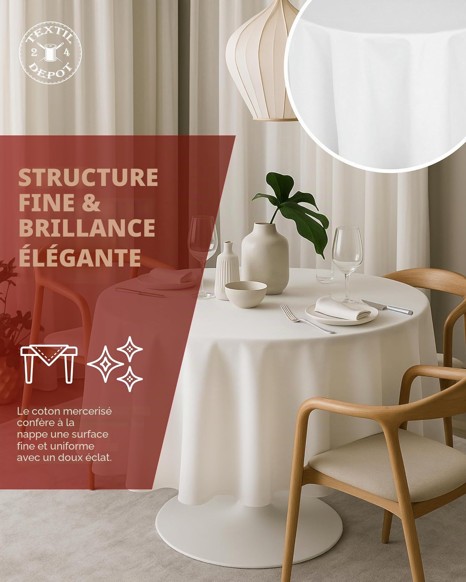 Texpot Tischdecken Nappe Ronde 200 cm Blanc Coton