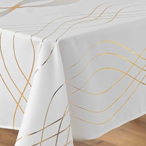 Promo Linge Nappes de Fêtes 150x240 nappe polyester blanc or