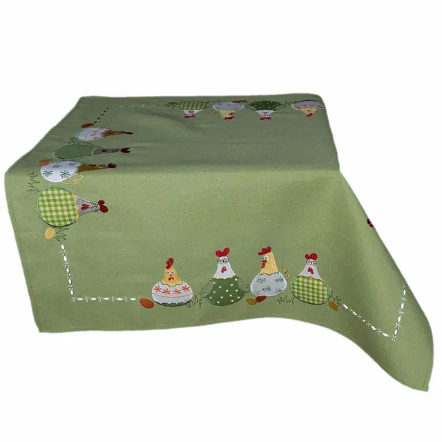 Texpot Tischdecken nappe verte poules 85x85 polyester