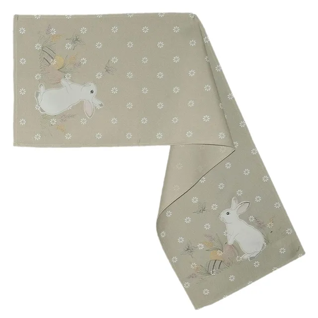 TEXPOT Tischläufer chemin table lapin blanc brodé 40x140