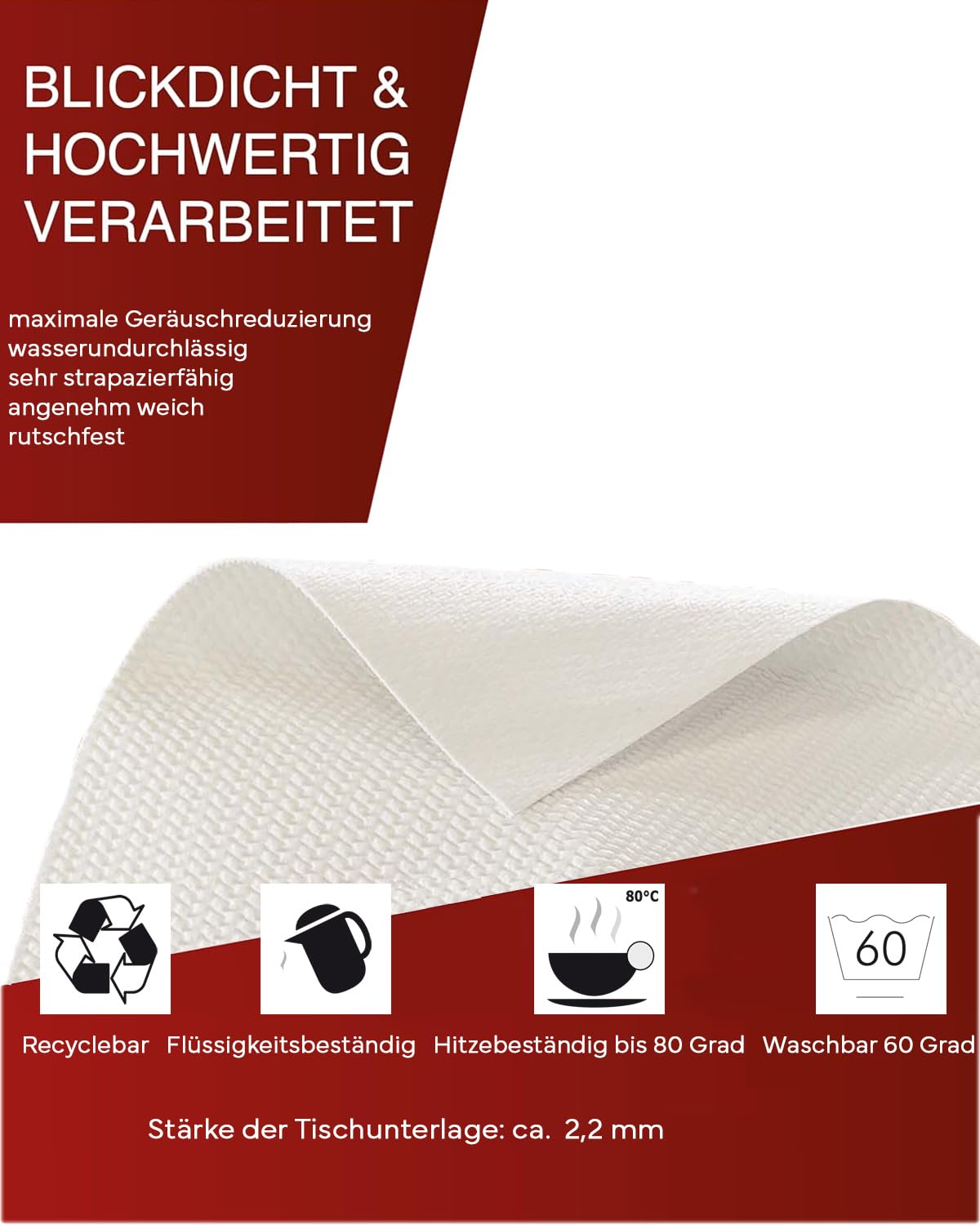 Texpot Meterware 85x550 cm Sous-Nappe Blanc Antidérapant PVC