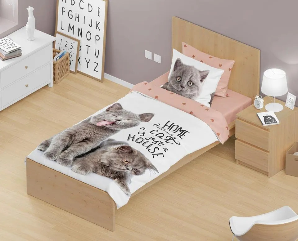 TEXPOT Bettwäsche parure coton chat 140x200