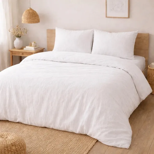 PROMO LINGE Angelina parure lit gaze coton blanc 240x260