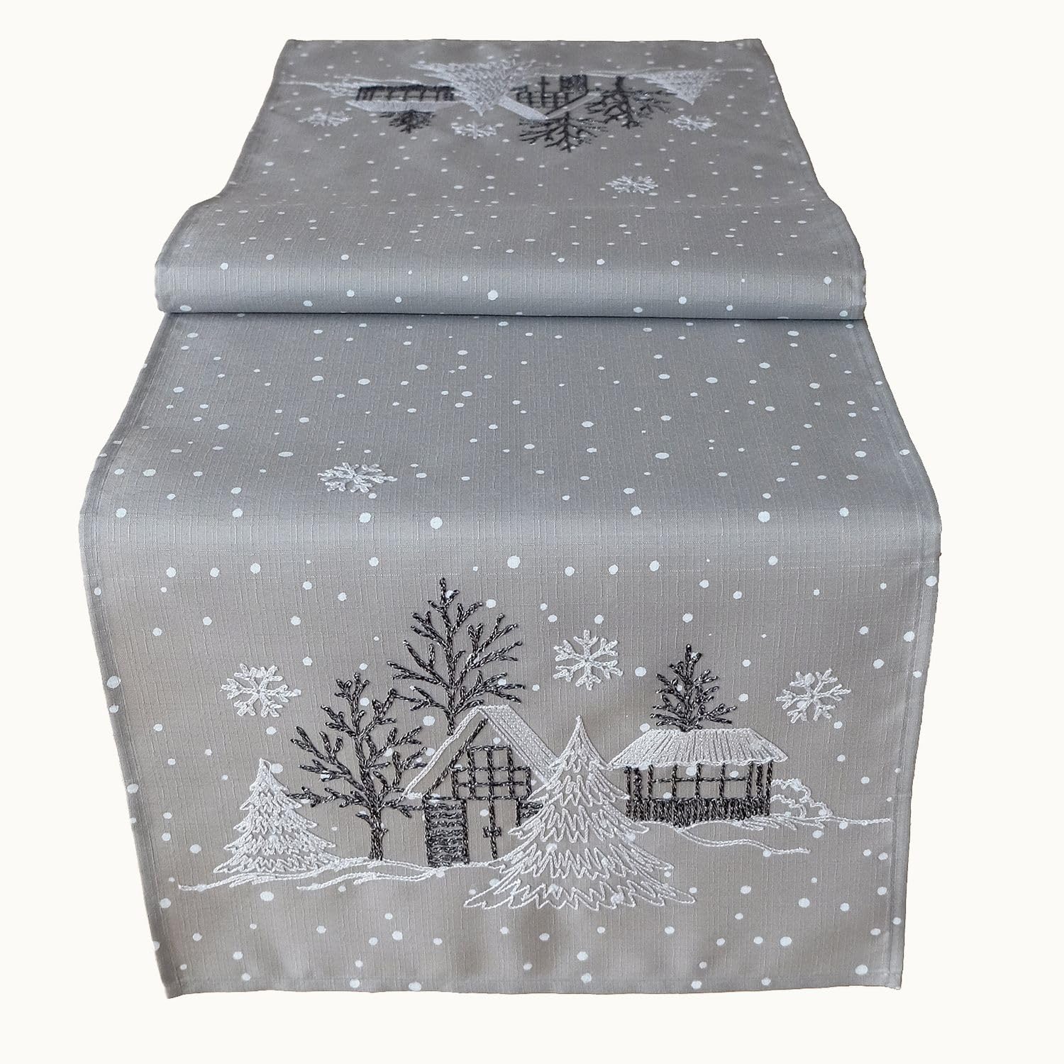 TEXPOT Tischläufer nappe Noël 85x85 grise broderie hiver